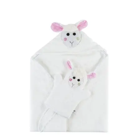 Zoocchini Baby Snow Terry Hooded Bath Towel - Lola Lamb	ZOO050	854892005533 Tjskids.com