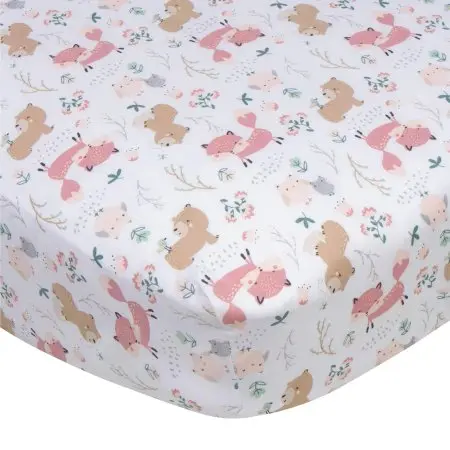 Gerber Fitted Crib Sheet - Girl - Woodland GCW10171	13618220777 Tjskids.com