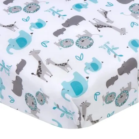 Gerber Fitted Crib Sheet - Safari GCW10162 13618220616 Tjskids.com