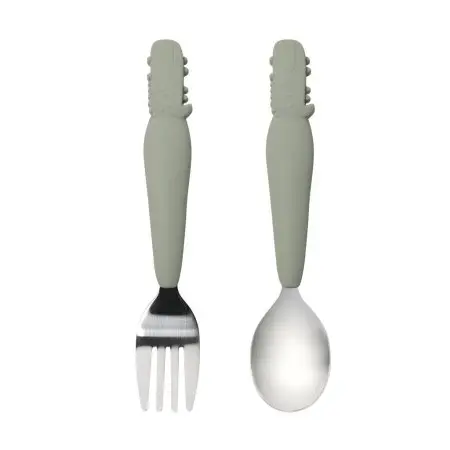 Big Kids Spoon/Fork Set - Alligator/Sage