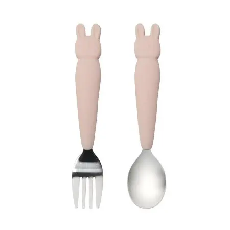 Big Kids Spoon/Fork Set - Bunny/Blush Pink