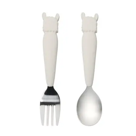 Big Kids Spoon/Fork Set - Llama/Cream