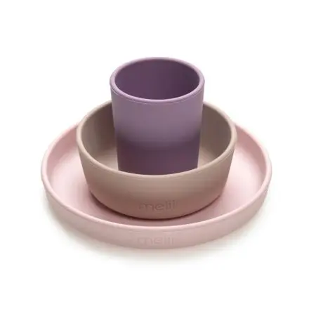 3 Piece Silicone Feeding Set (Purple / Grey / Pink)