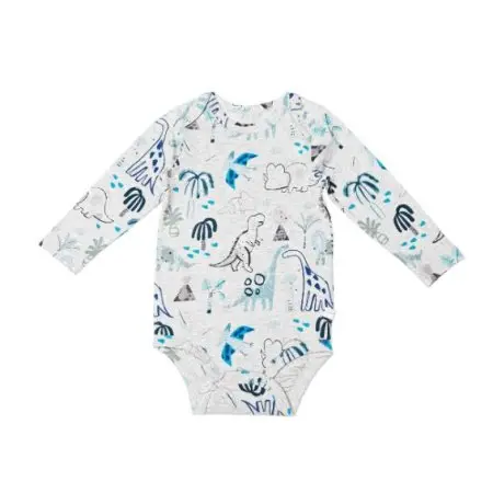 Long Sleeve Bodysuit In Tencel - Dinosaurs 0 - 3 months