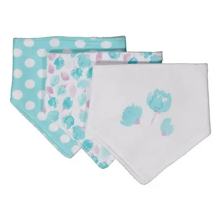 Jesse Lulu 3 Pack Bandana Bib - Watercolour Floral Aqua