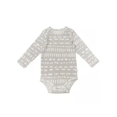 Loulou Lollipop Long Sleeve Bodysuit In Tencel - Grey Mudcloth Tjskids.com
