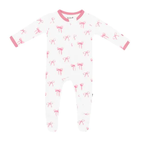 Printed Zippered Footie Preemie - Bow