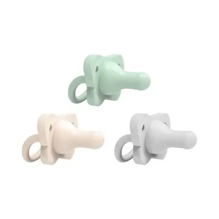 HappyPaci One-Piece Silicone Pacifier 3 Pack - Gray/Green/Ecru