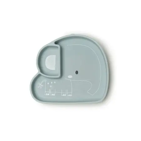 Silicone Snack Plate - Elephant/Blue