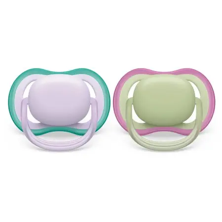 Avent Ultra Air Pacifier 2 Pack - 0-6M Lilac/Green	PASCF08524	75020103512 Tjskids.com