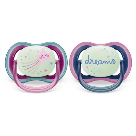 Avent Ultra Air Pacifier Night 2 Pack - 6-18M - Star/Dream	PASCF37614 75020105509 Tjskids.com