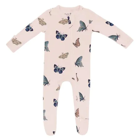 Kyte Baby Zippered Footie - Blush Butterfly Tjskids.com