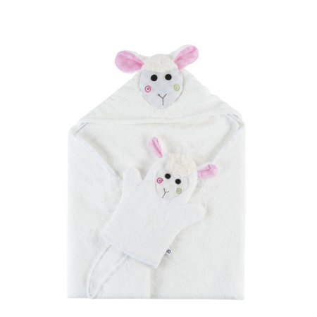 Zoocchini Baby Snow Terry Hooded Bath Towel - Lola Lamb	ZOO050	854892005533 Tjskids.com