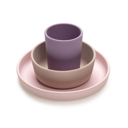 3 Piece Silicone Feeding Set (Purple / Grey / Pink)