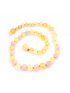 Baby Amber and Gem Stone Necklace - Raw Lemon & Rose Quartz