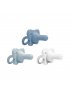 HappyPaci One-Piece Silicone Pacifier 3 Pack - Lt. Blue/Blue/White