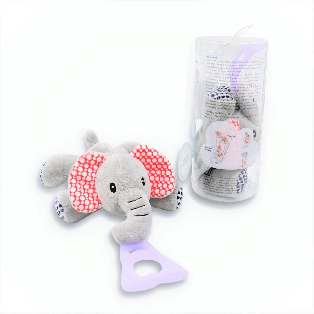4 In 1 Pacifier Holder Plush Toy Teether - Elephant