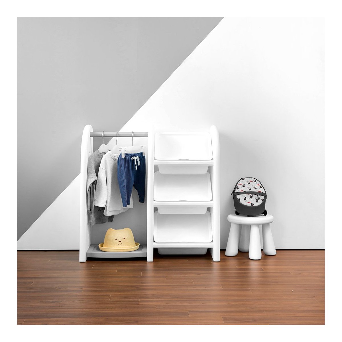 Easy Doing Hanger + 3 Bins - Grey