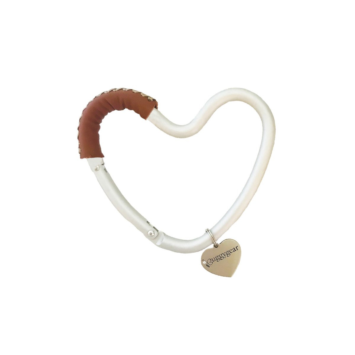 Stroller Heart Hook - Silver Aluminum/Brown Leather