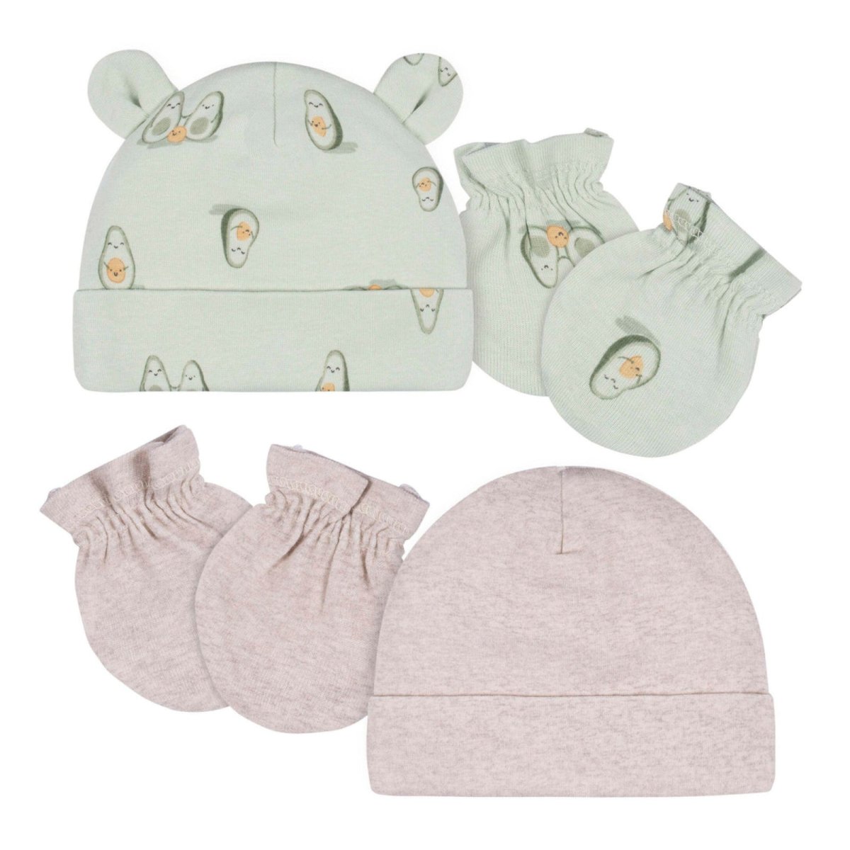 4 Piece Cap & Mitten Set Avo Cuddle 0-6m