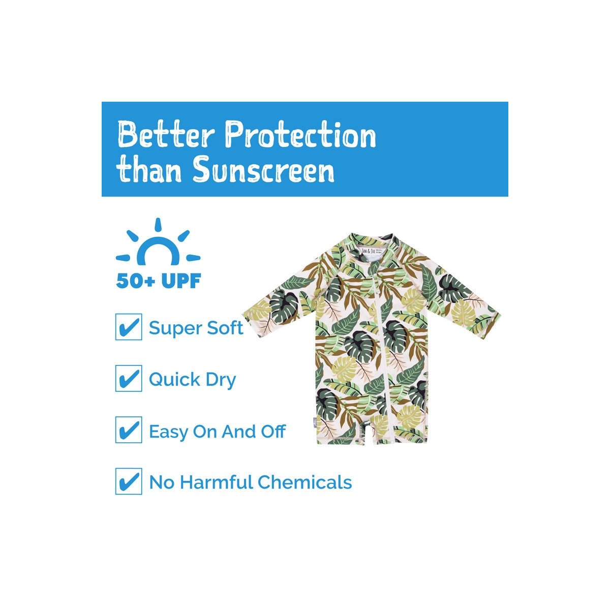 Long Sleeve One Piece UV Jumpsuit - Green Tropical