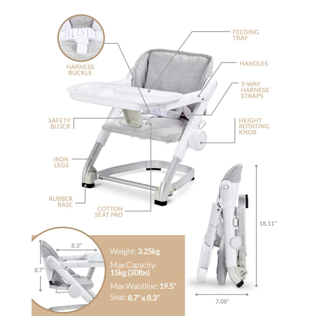 Booster White with Seat Pad - Shadow Grey