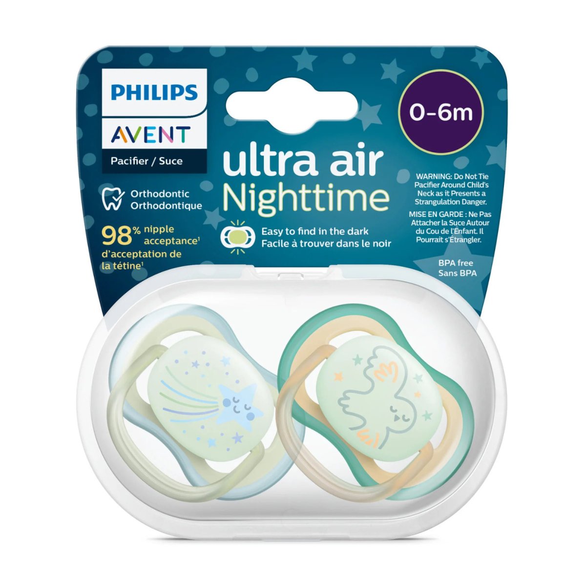 Ultra Air Pacifier Night 2 Pack - 0-6M - Star/Owl