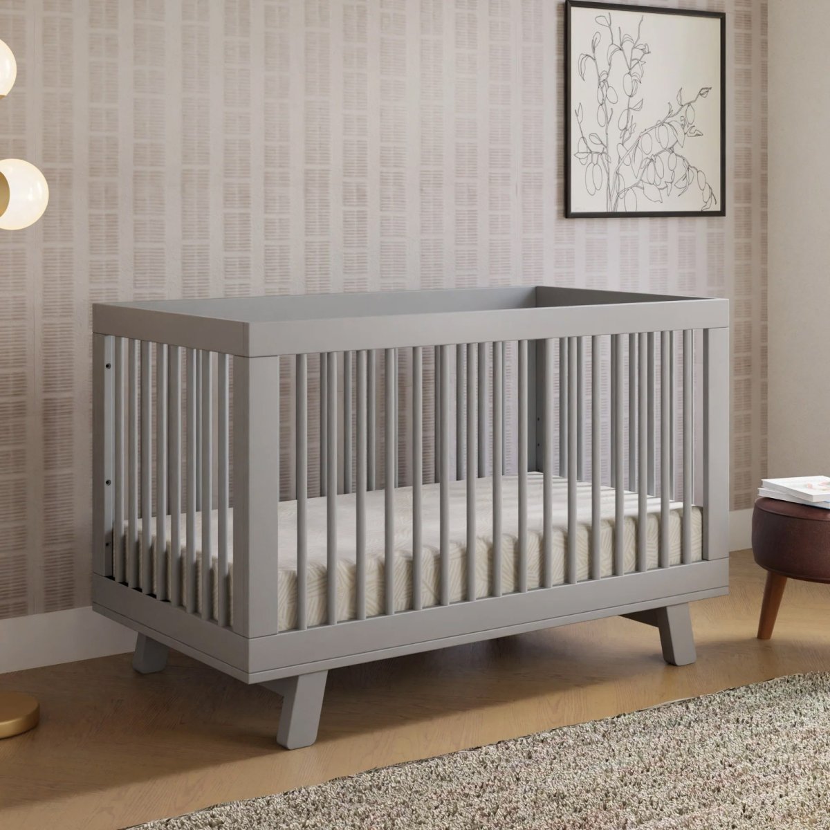Hudson 3 In 1 Crib With Toddler Rail - Grey