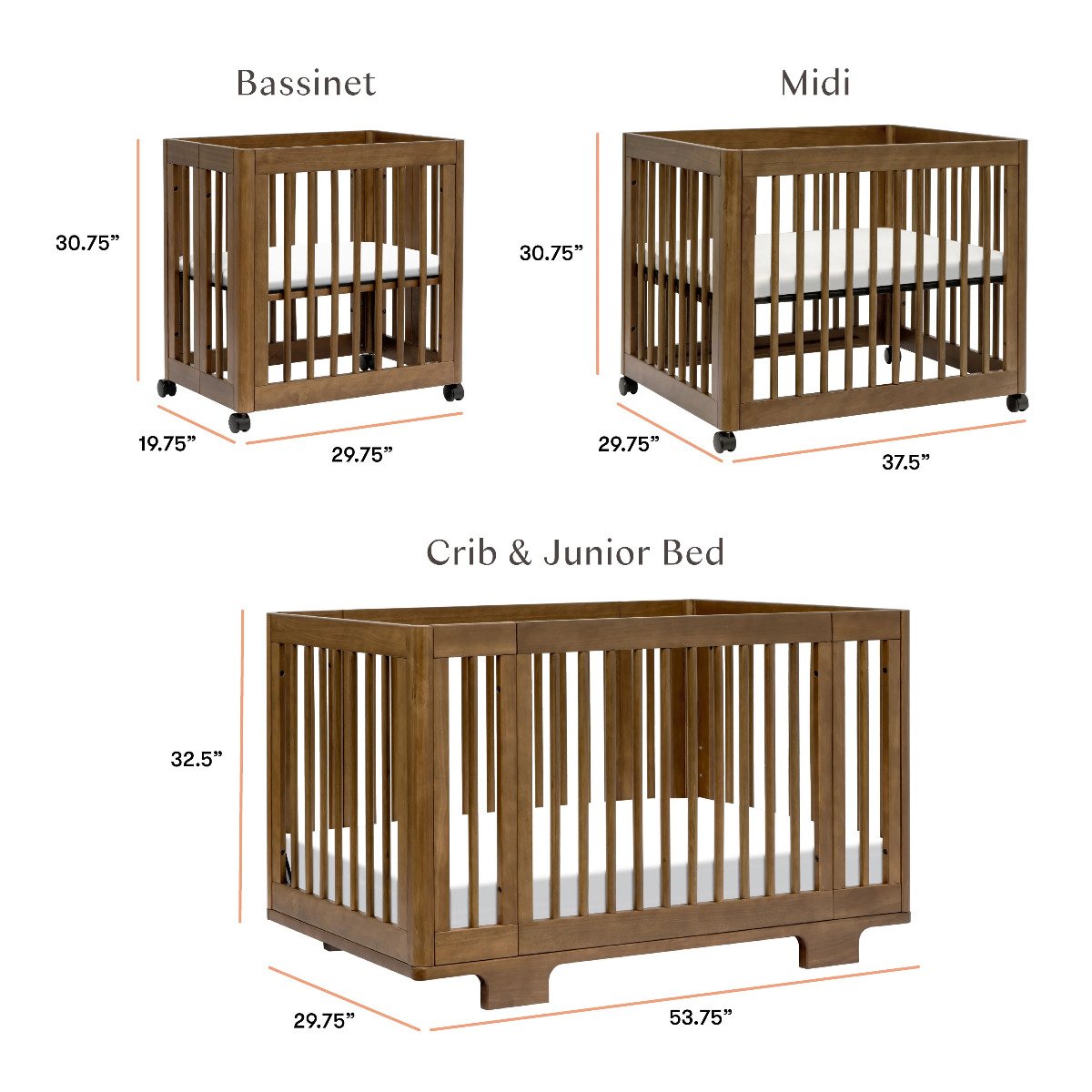 Yuzu 8-In-1 Convertible Crib with Toddler Conversion Kit - Natural Walnut