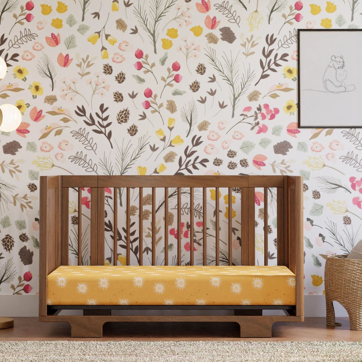 Yuzu 8-In-1 Convertible Crib with Toddler Conversion Kit - Natural Walnut