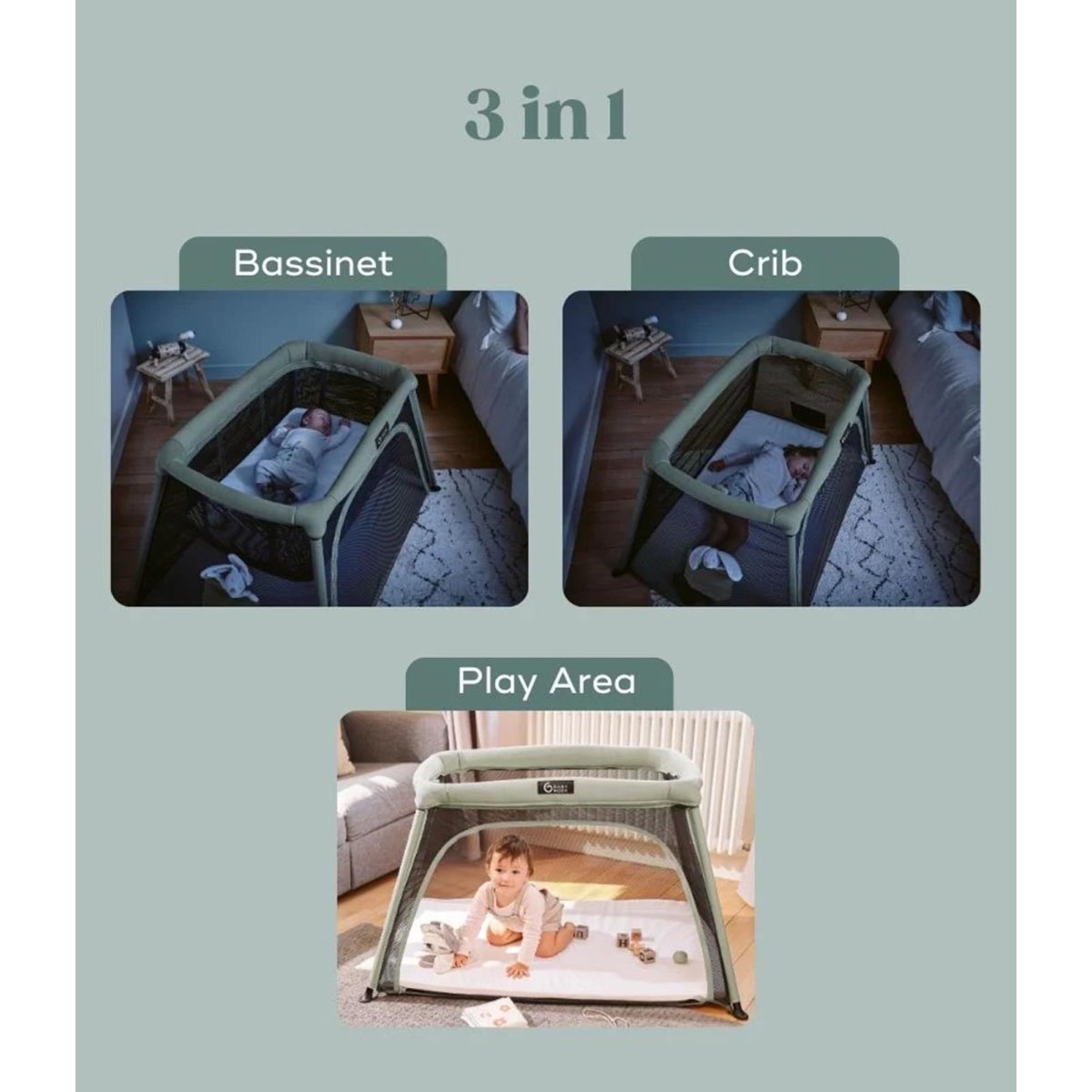Travel crib and bed 3-in-1 Moov and Comfy