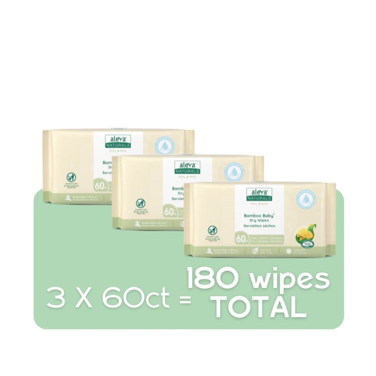 Bamboo Baby Dry Wipes Value Pack 180ct
