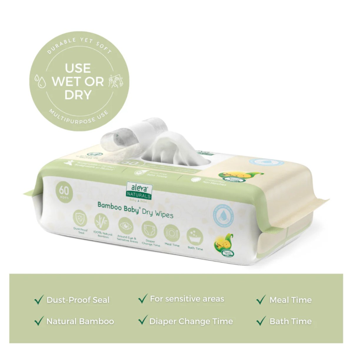 Bamboo Baby Dry Wipes Value Pack 180ct