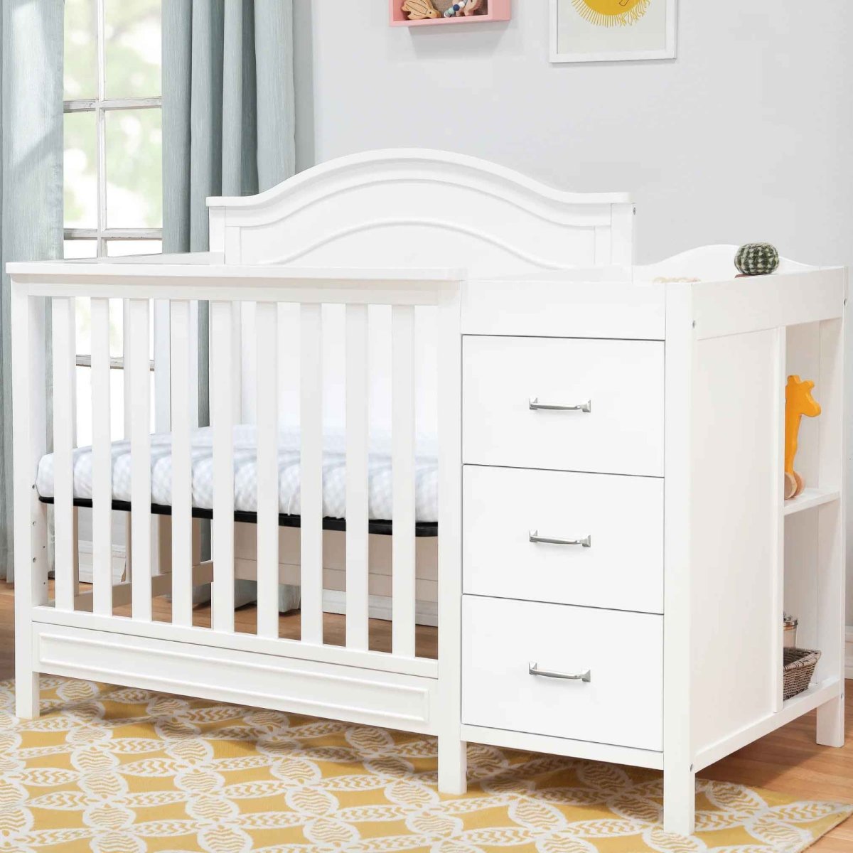 Charlie 4-in-1 Convertible Mini Crib and Changer - White