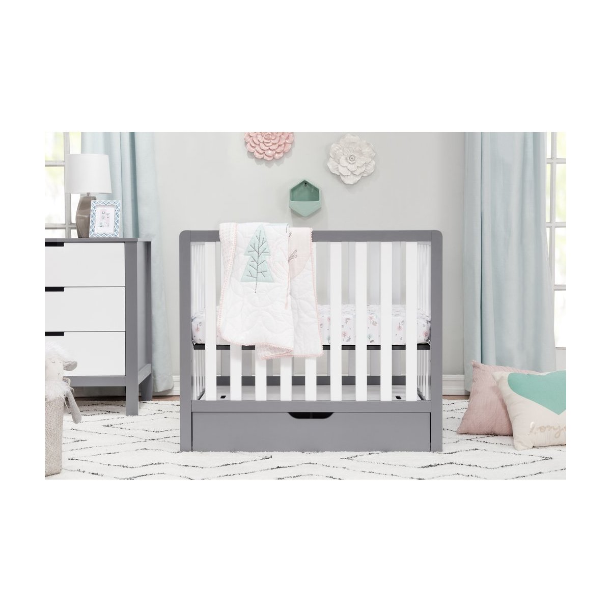 Colby 4 - In - 1 Convertible Mini Crib With Trundle Grey White