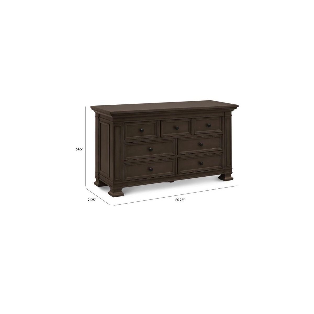 Classic 7 Drawer Double Dresser - Truffle