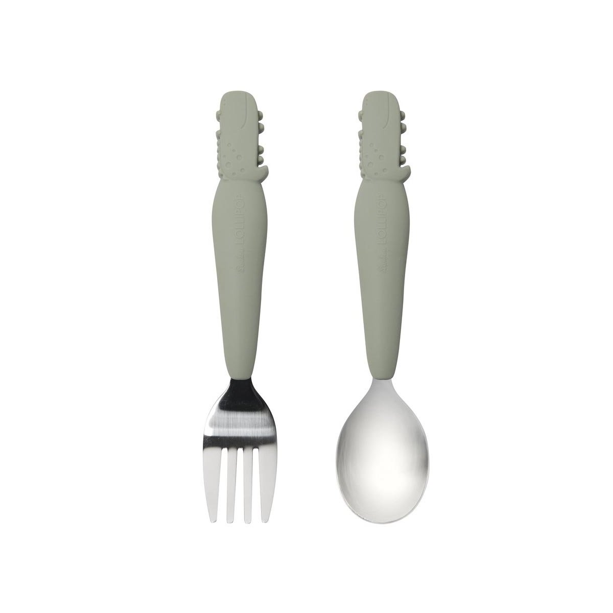 Big Kids Spoon/Fork Set - Alligator/Sage