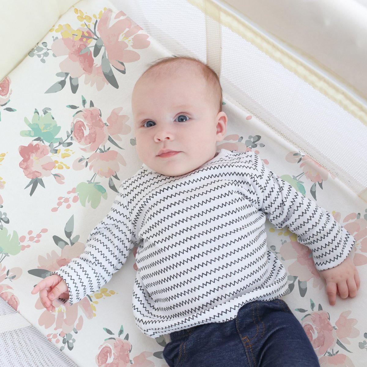 Percale Playard Sheet Printed - Multi Watercolour Flowers