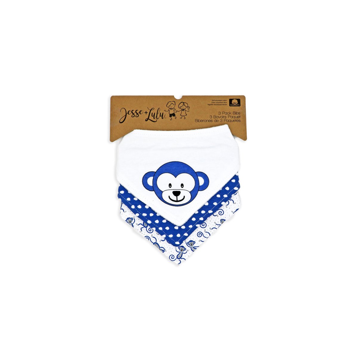 3 Pack Bandana Bib - Navy Monkey
