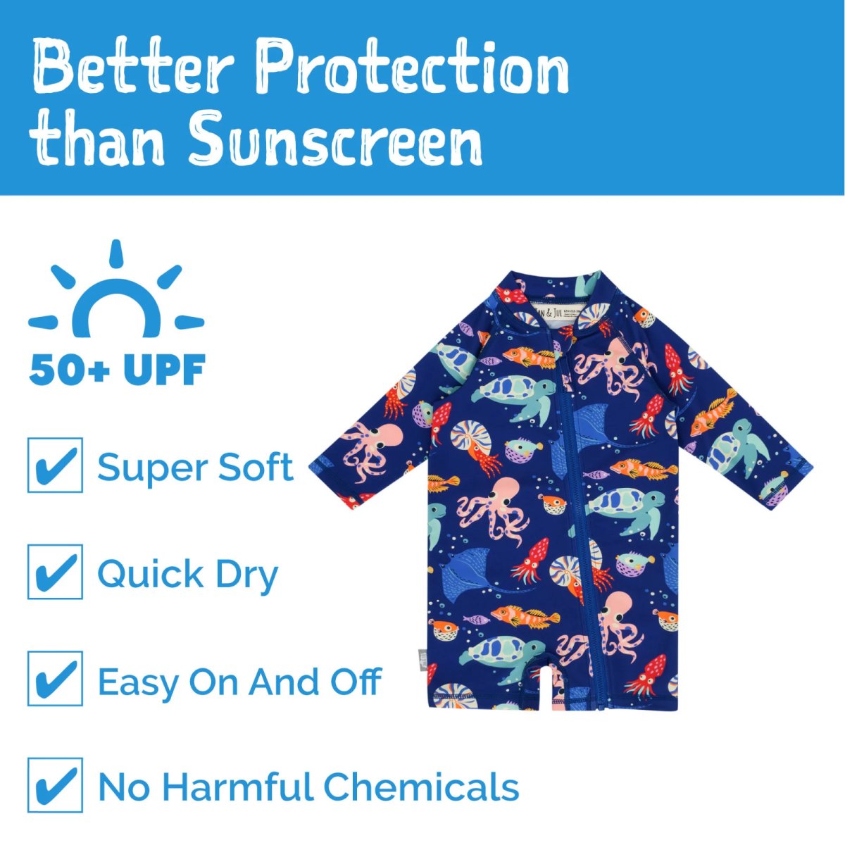 Kids One Piece UV Sun Suit - Sea Friends