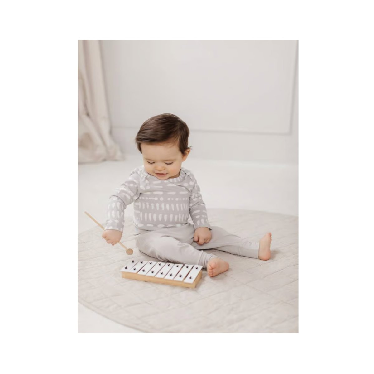 Long Sleeve Bodysuit In Tencel - Grey Mudcloth