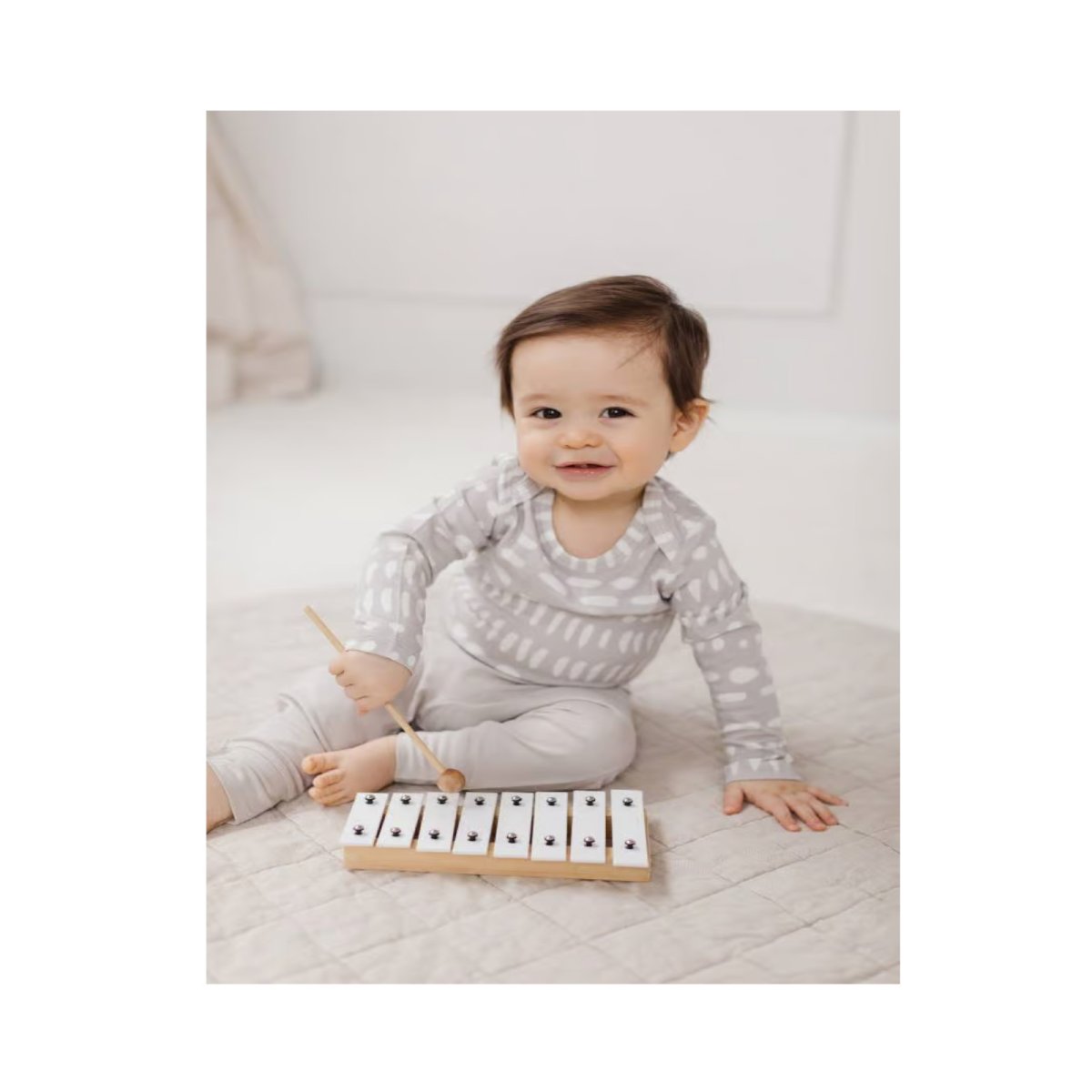 Long Sleeve Bodysuit In Tencel - Grey Mudcloth