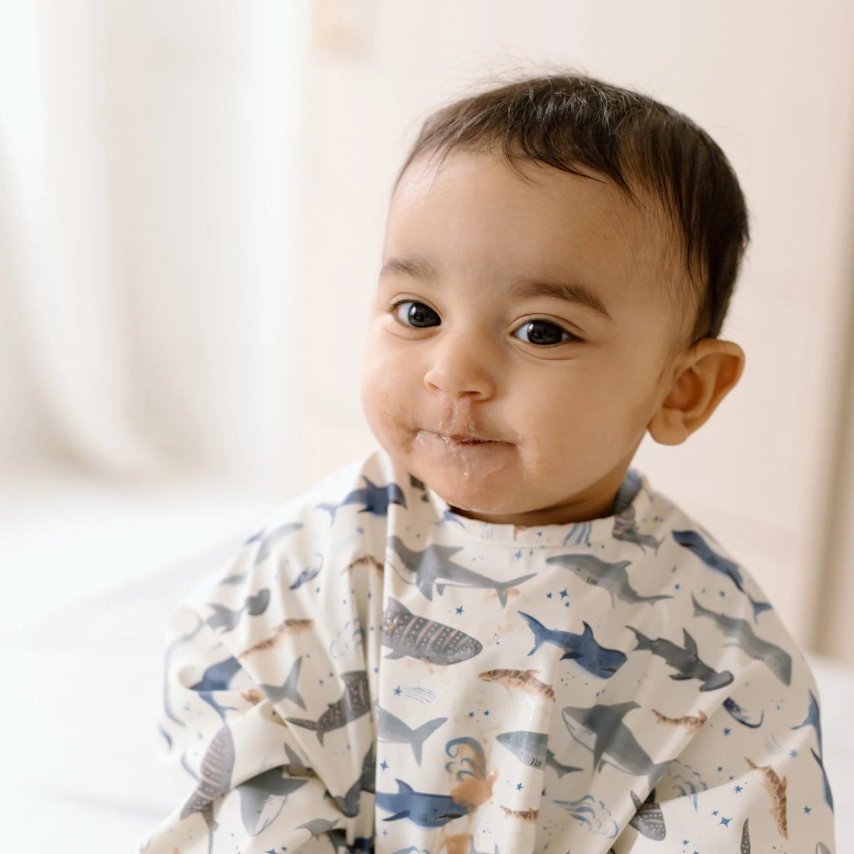 Long Sleeve Waterproof Bib - Smiley Sharks