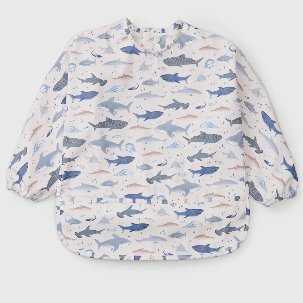 Long Sleeve Waterproof Bib - Smiley Sharks