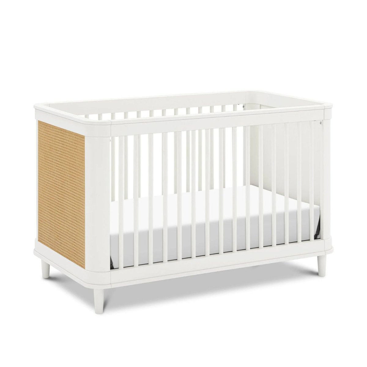 Marin with Cane 3-in-1 Convertible Crib - Warm White with Honey Cane