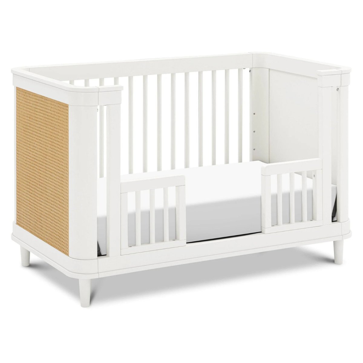 Marin with Cane 3-in-1 Convertible Crib - Warm White with Honey Cane