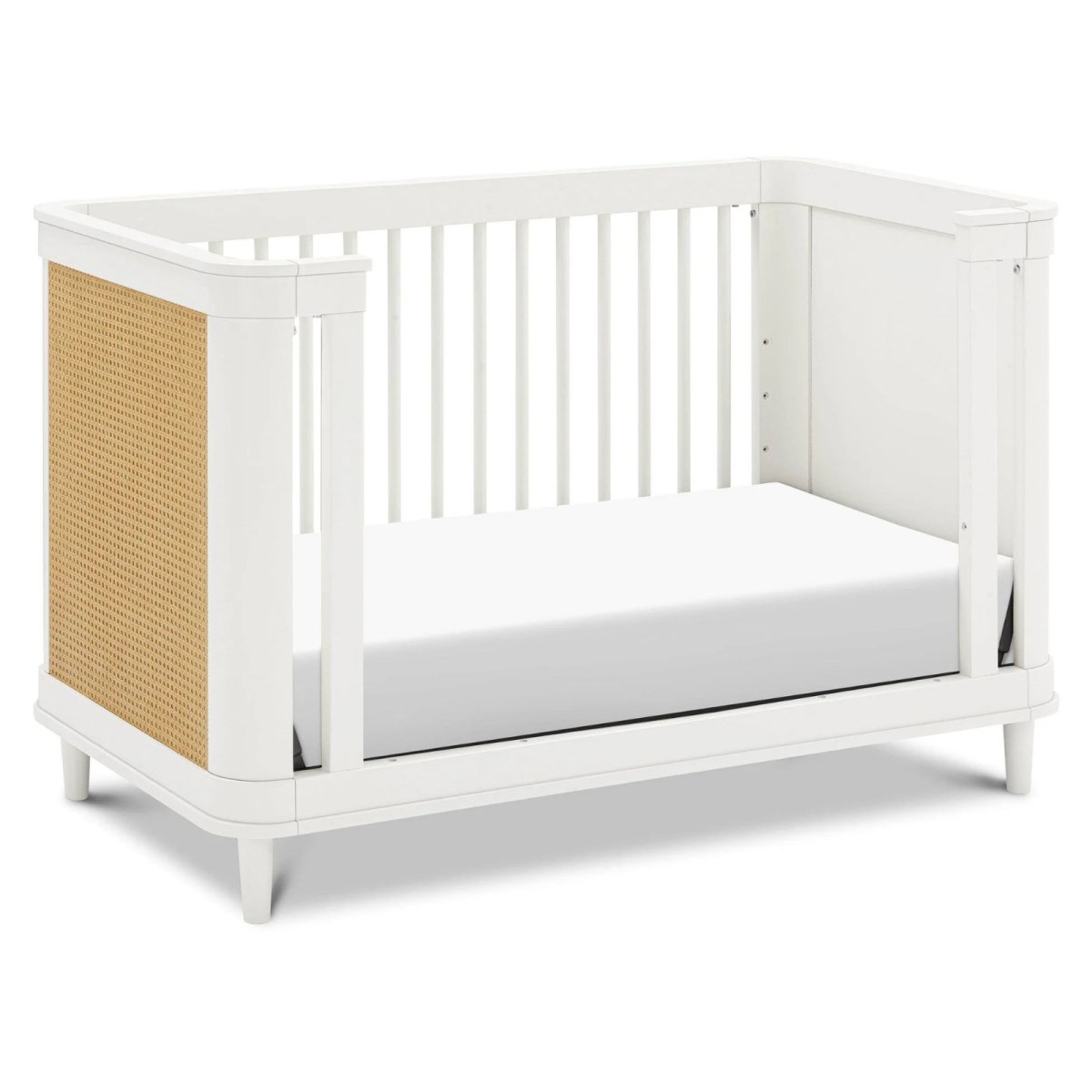 Marin with Cane 3-in-1 Convertible Crib - Warm White with Honey Cane