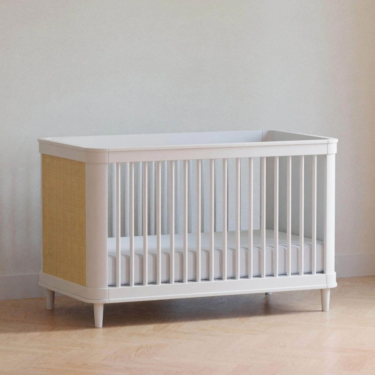 Marin with Cane 3-in-1 Convertible Crib - Warm White with Honey Cane