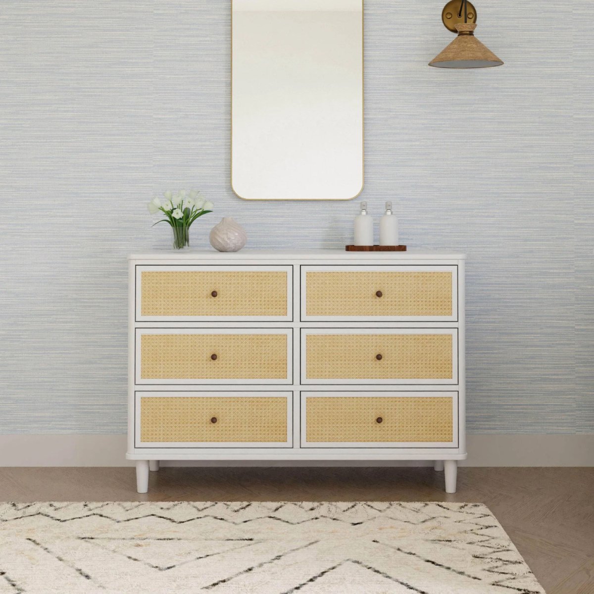 Marin with Cane 6 Drawer - Warm White and Honey cane
