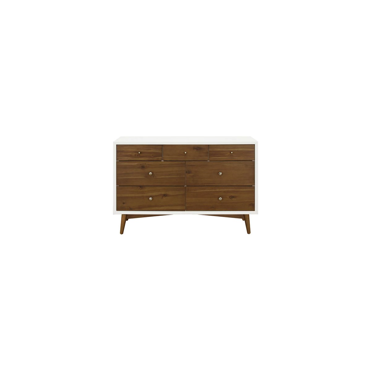 Palma 7 Drawer Double Dresser - Warm White With Natural Walnut